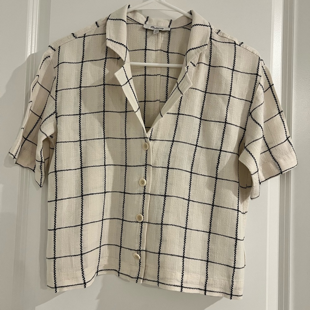Madewell Button- Front Ivory and Black Shirt